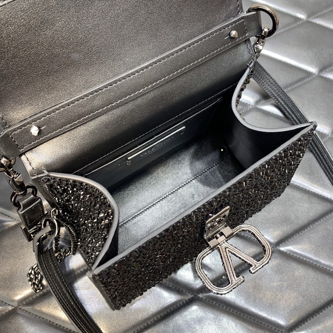 Valentino Garavani Vsling Mini Handbag Entirely Covered in Black Rhinestones 